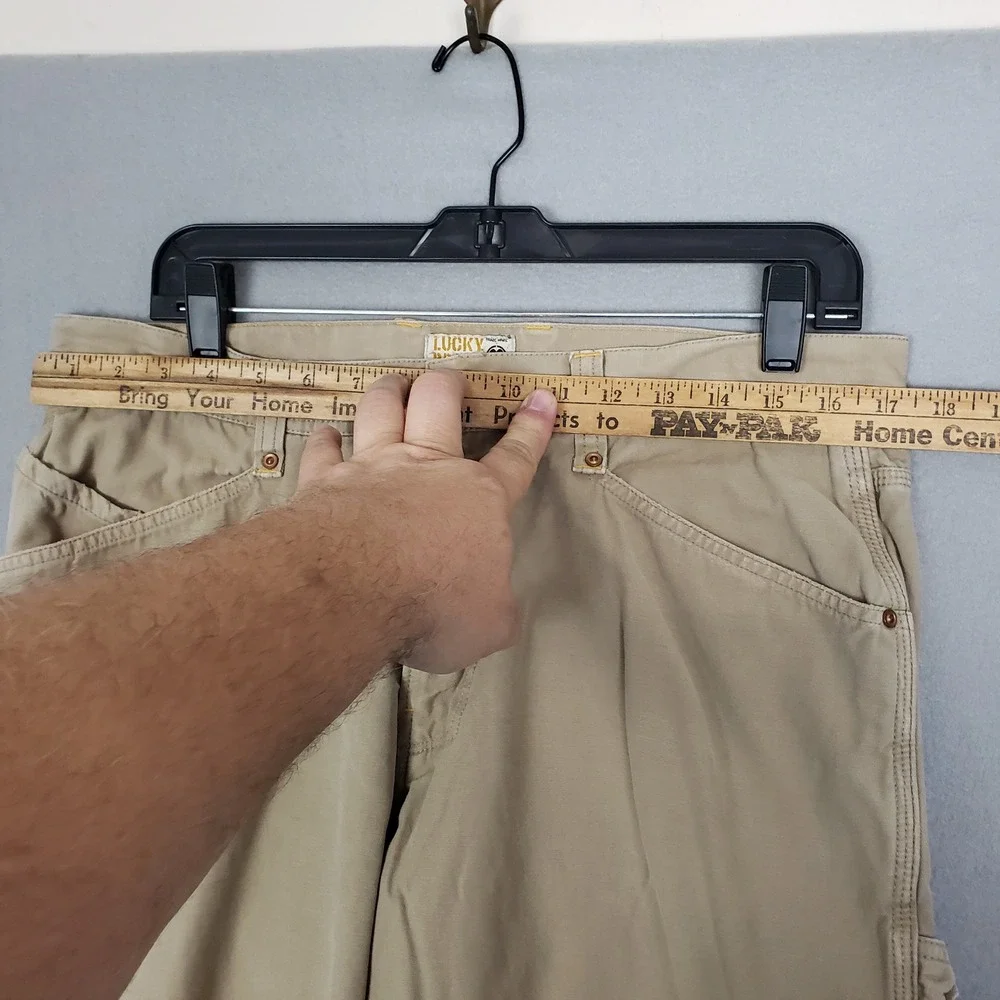 Vintage Lucky Brand Size 33 Overdrive Pants Tan Cargo Carpenter Chore Utility